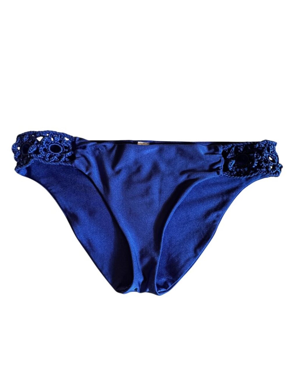 Luli Fama Cobalt Blue Crochet Side Bikini Swim Bottoms Size Large